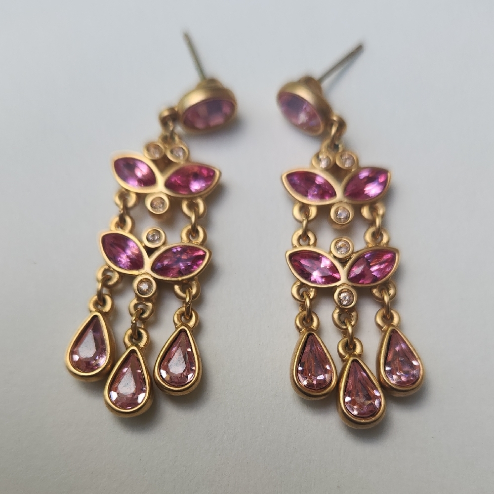 Swarovski Vintage Pink Crystal Butterfly Chandelier Drop Earrings